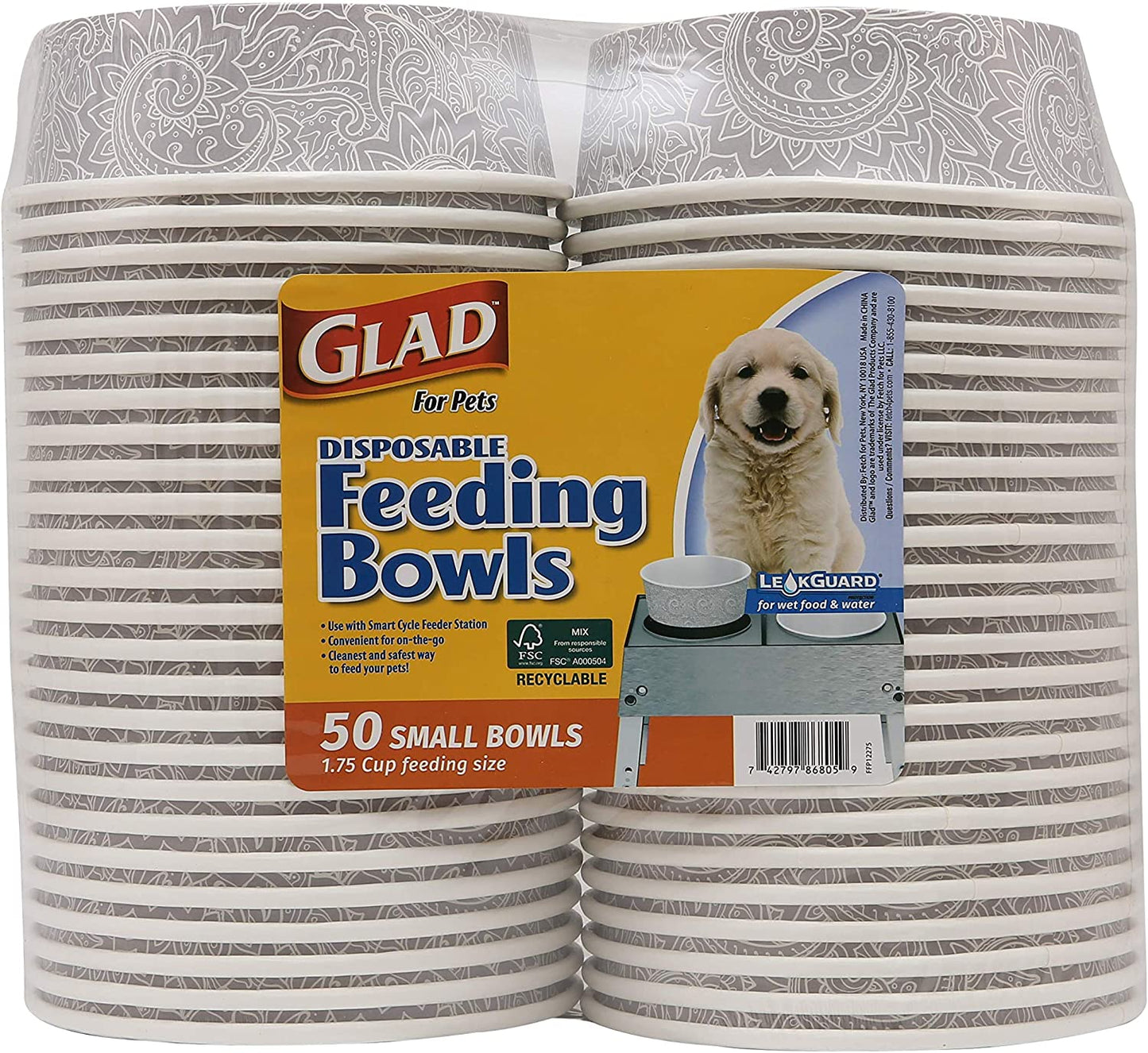 for Pets Disposable Feeding Bowls | Small Dog Bowls in Gray Pattern | 1.75 Cup Feeding Size- Dog Bowls Are Great for Dry and Wet Dog Food or Water (Pack of 1)